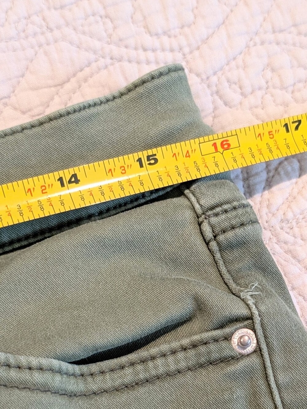 Nicole Miller Olive Green Stretchy Soho High Rise Ankle Skinny Jeans Size 12 - Picture 4 of 9